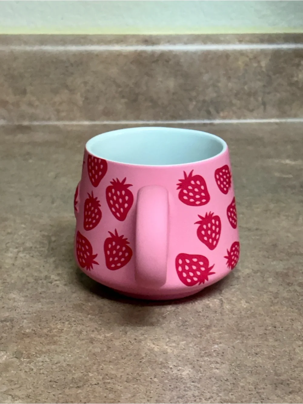 Glory Haus 3D Strawberry Ceramic Coffee Mug Pink Raised Strawberry Cottagecore